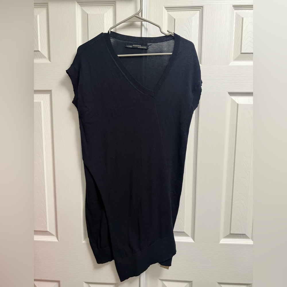 ALLSAINTS black V-Neck Short Sleeve 100% cotton Tunic Dress size 6